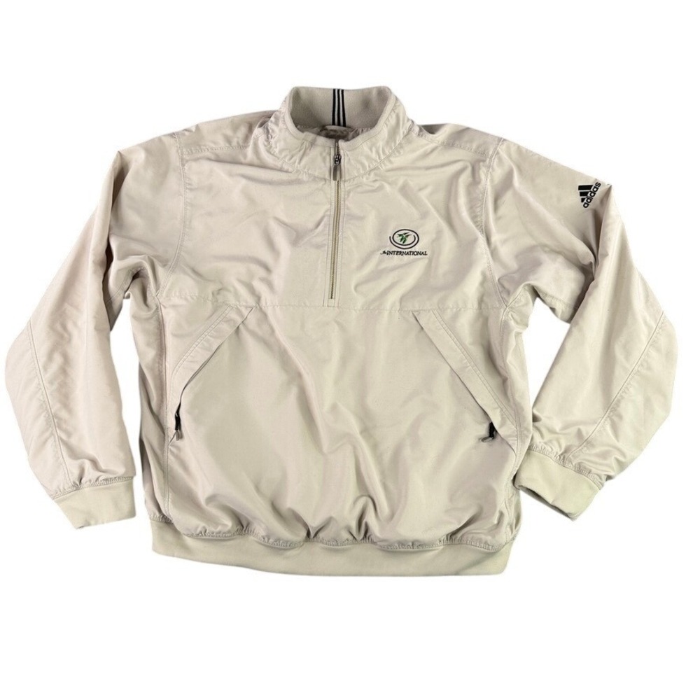 Adidas Mens XL The International Castle Pines Golf Windshirt 1/4 Zip Tan Vintage